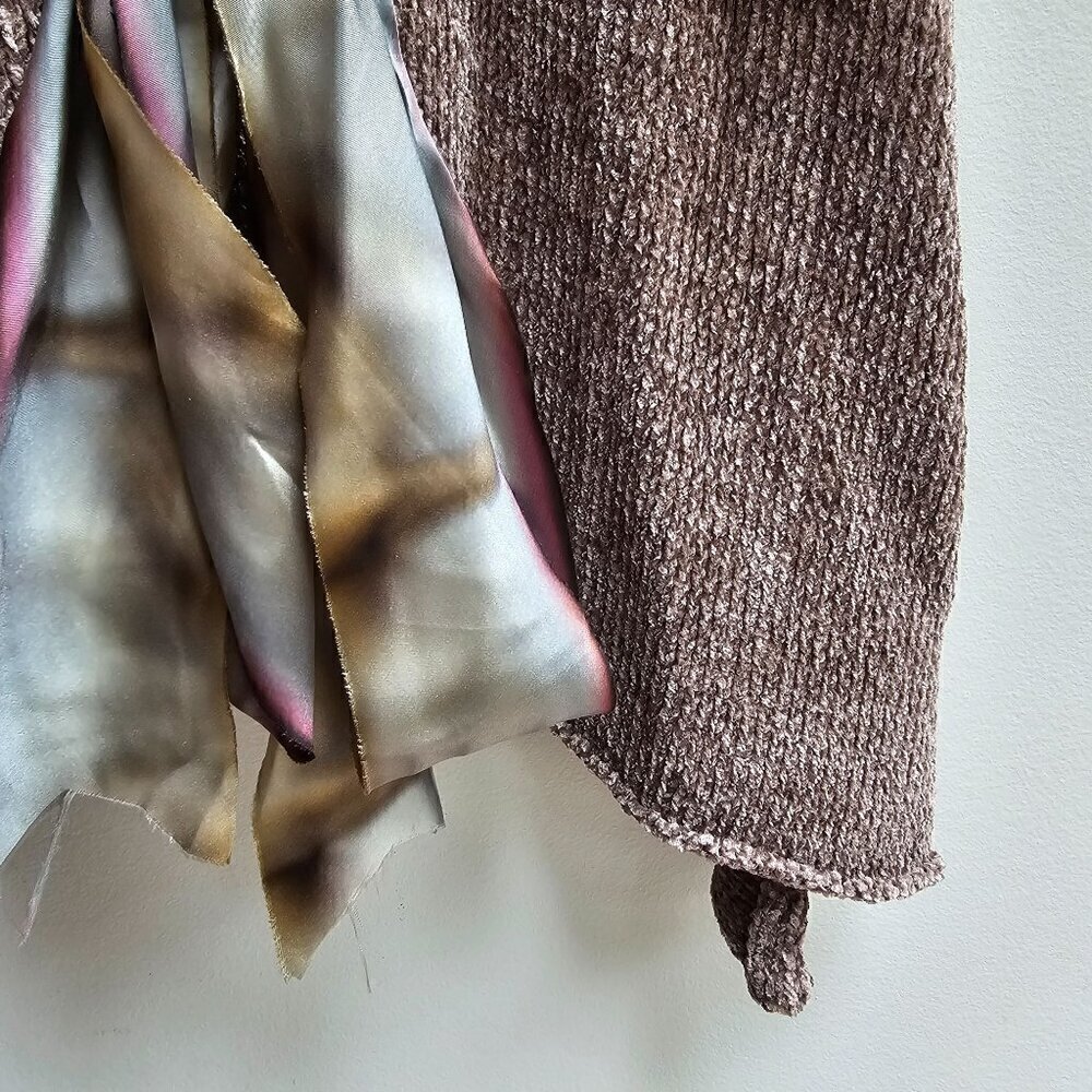 Annie M Knitwear Brown 100% Viscose Chenille Top With Scarf Belt, Made In USA - Picture 6 of 13